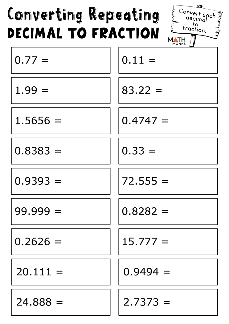fractions to decimals worksheets