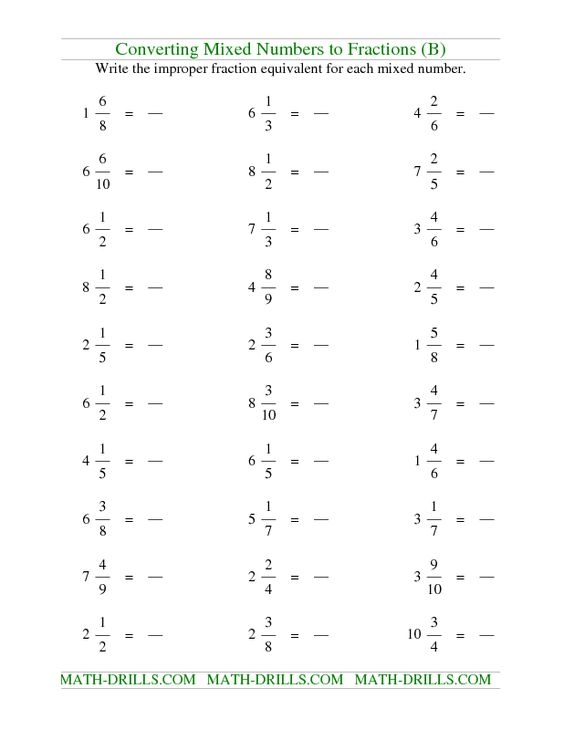 Converting Proper Fractions To Improper Fractions Worksheet Printable 