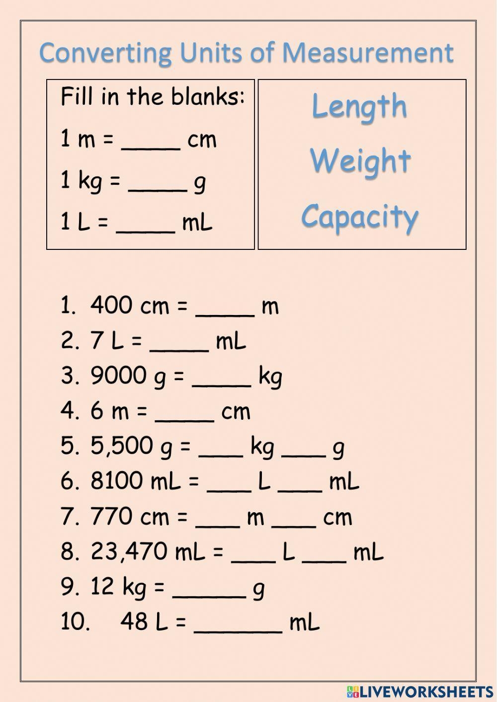 measurement worksheet
