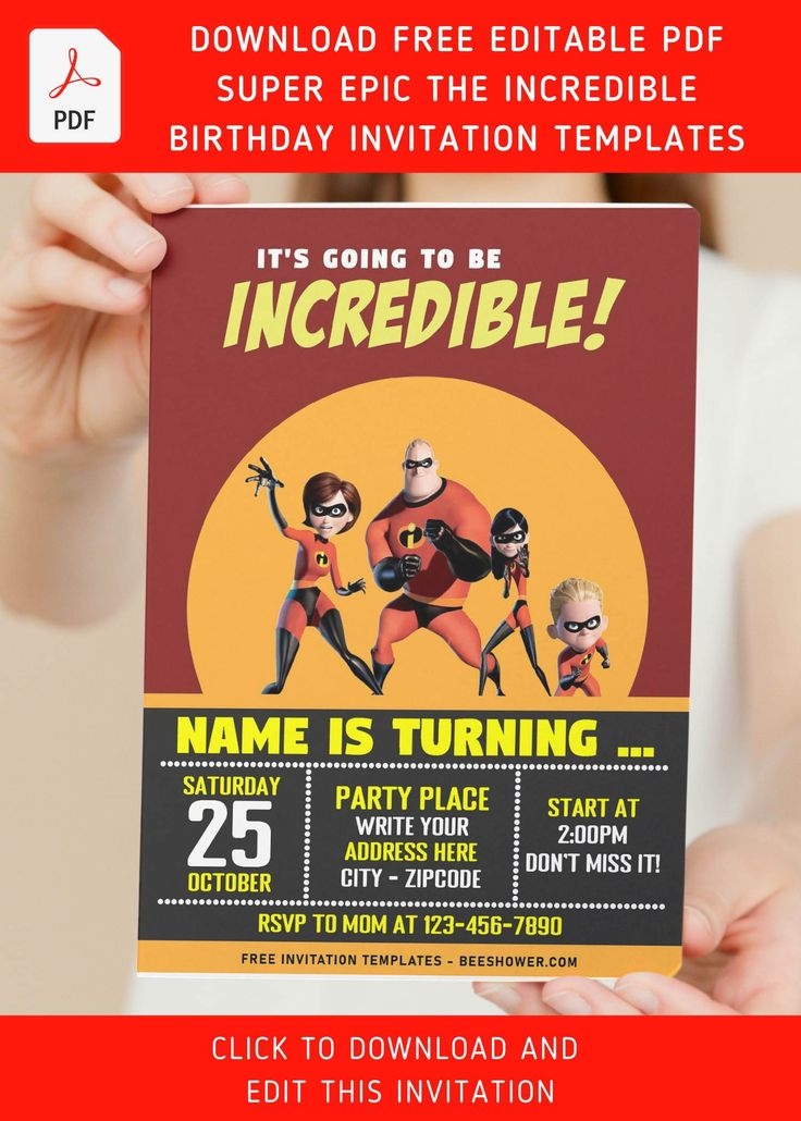 Cool Free Editable PDF Super Fun The Incredible Family Birthday 