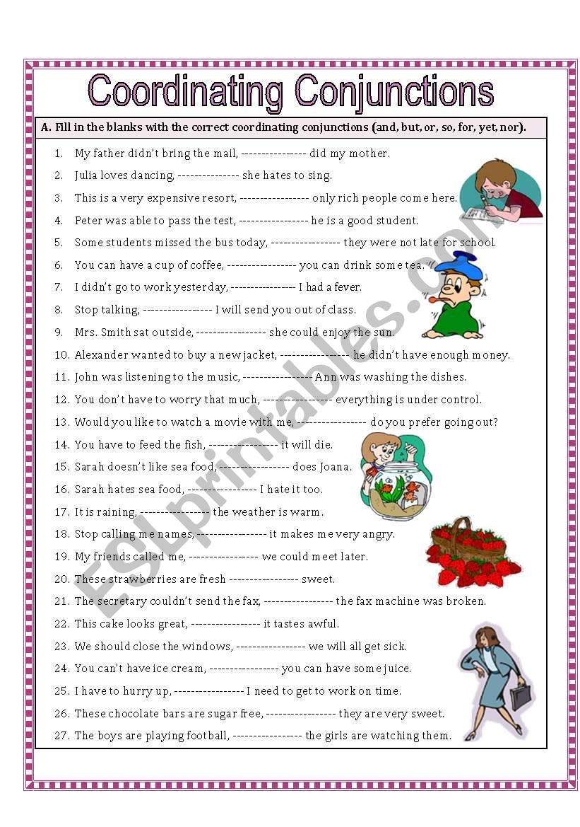 Coordinating Conjunctions Worksheet