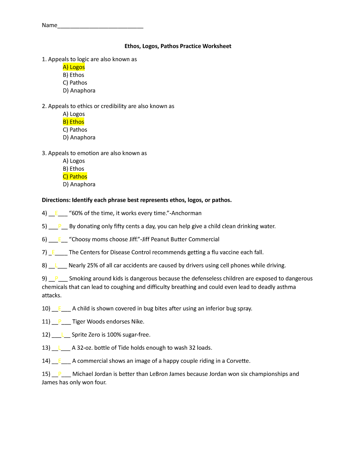 Copy Of Ethos Logos Pathos Practice Worksheet Worksheets Library