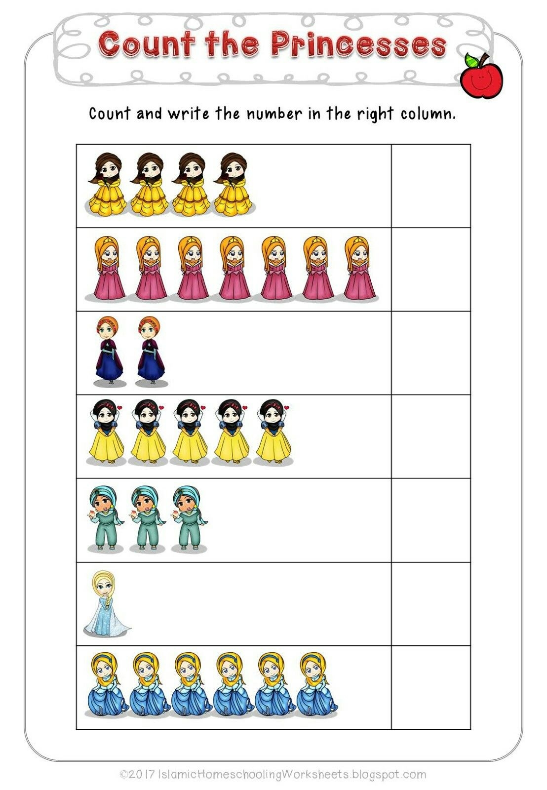 Count The Princesses In FREE Disney Princess Preschool Pack Islamic