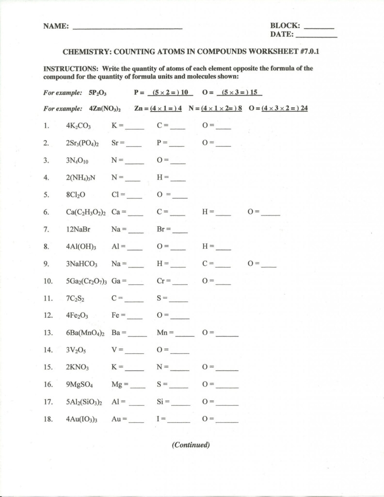 Counting Atoms Worksheet Answers CountingWorksheets
