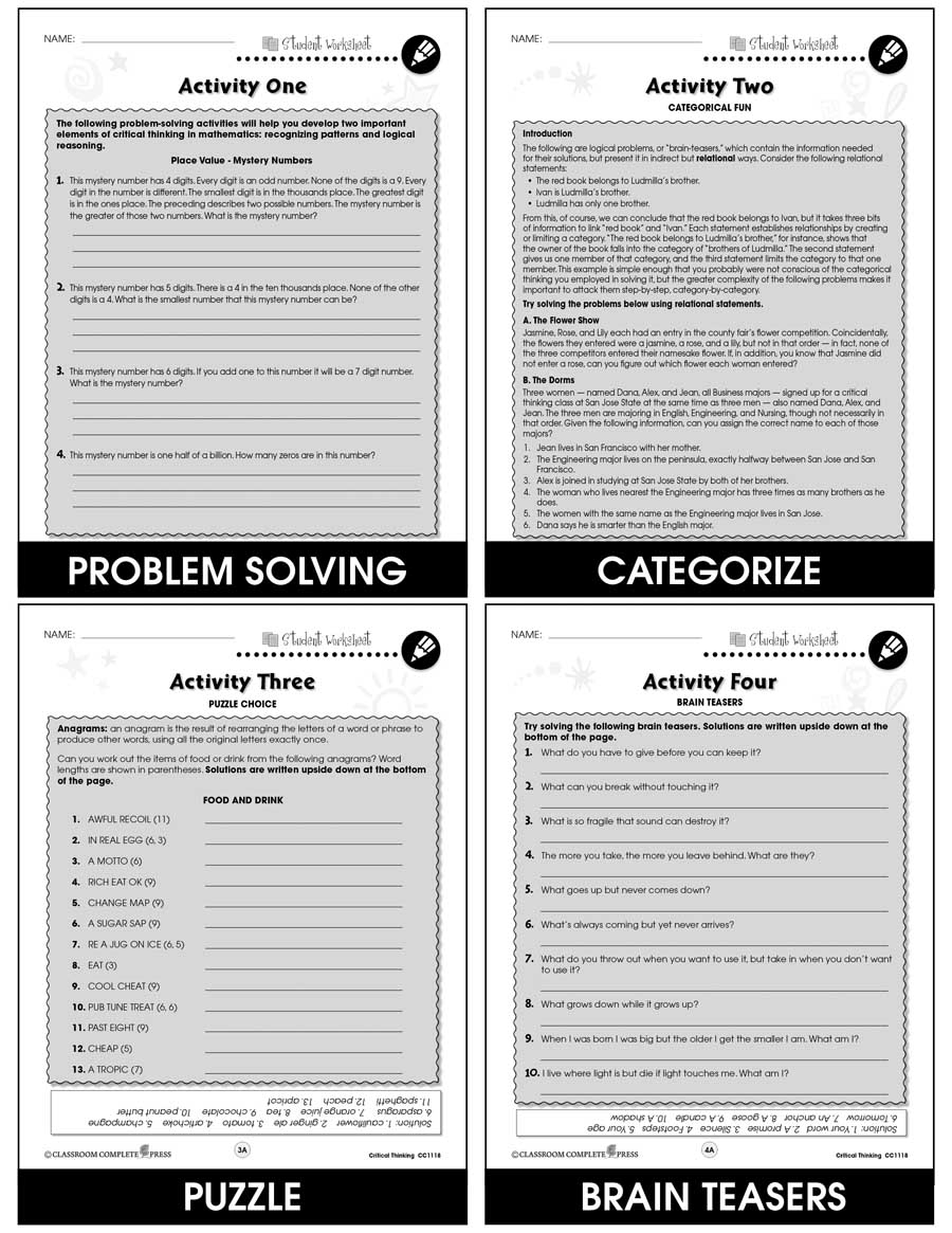 Critical Thinking FREE Printable Worksheets Worksheetfun 