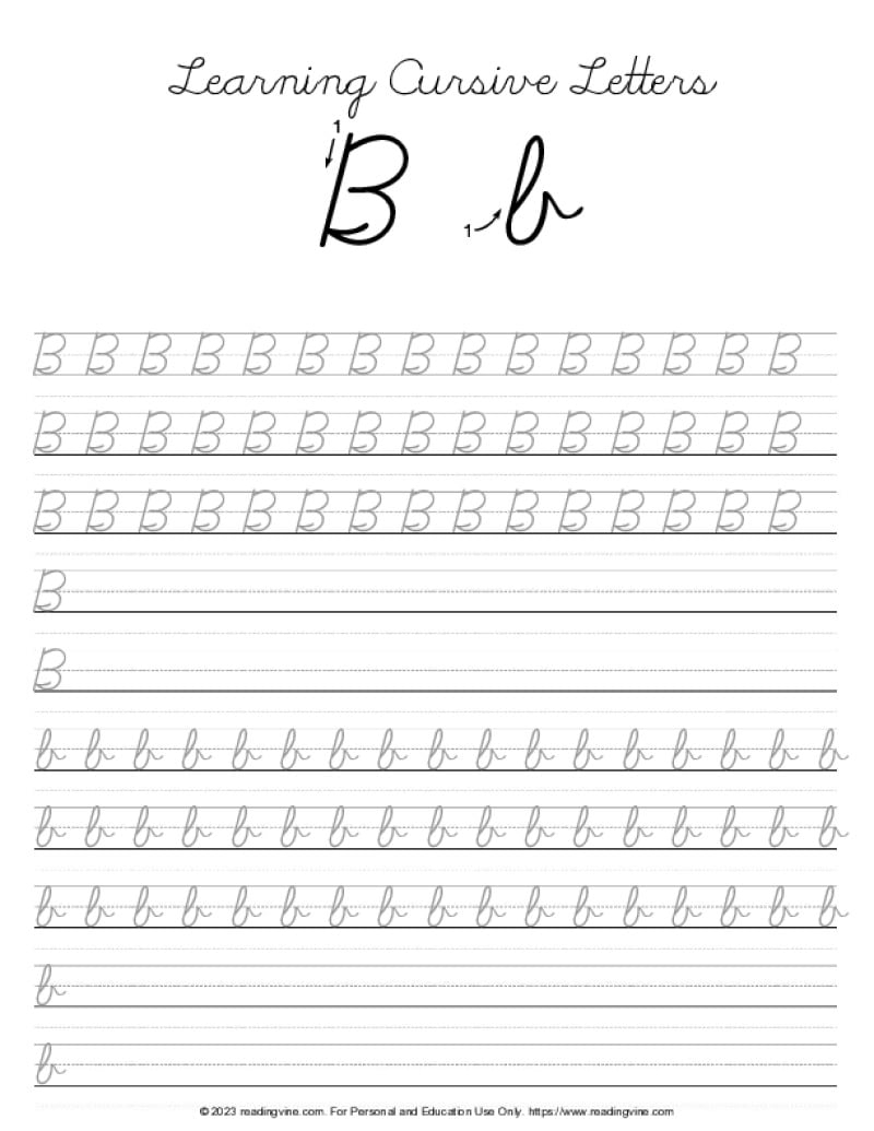 Cursive Writing Letter B ReadingVine Worksheets Library