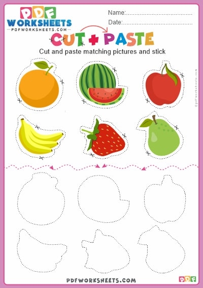 Cut And Paste Fruits Matching PDF Worksheet DOWNLOAD 