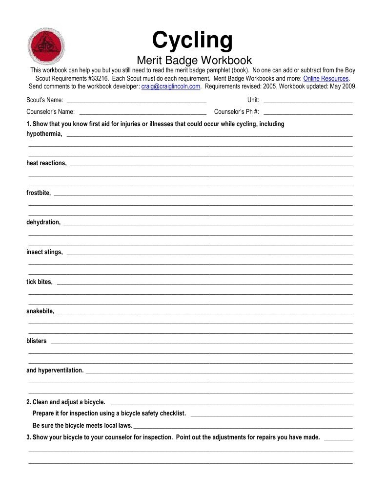 Cycling Merit Badge Workbook PDF Vehicle Parts Land Vehicles 