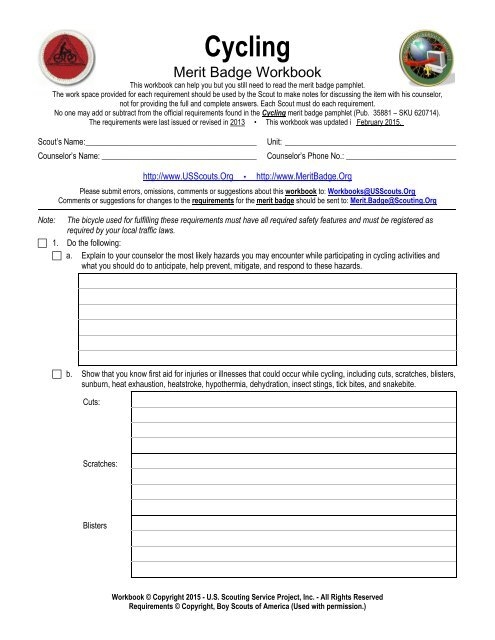 cycling merit badge worksheet