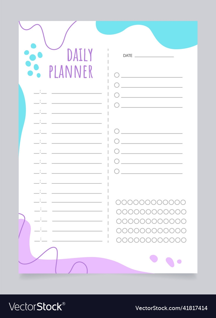 Daily Planner Worksheet Design Template Royalty Free Vector