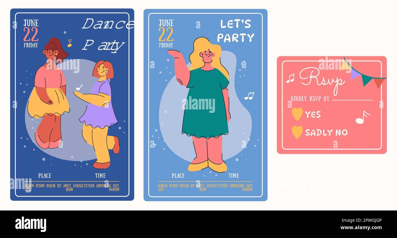 Dance Party Lets Party Invite Bright Vector Dance Party Templates 