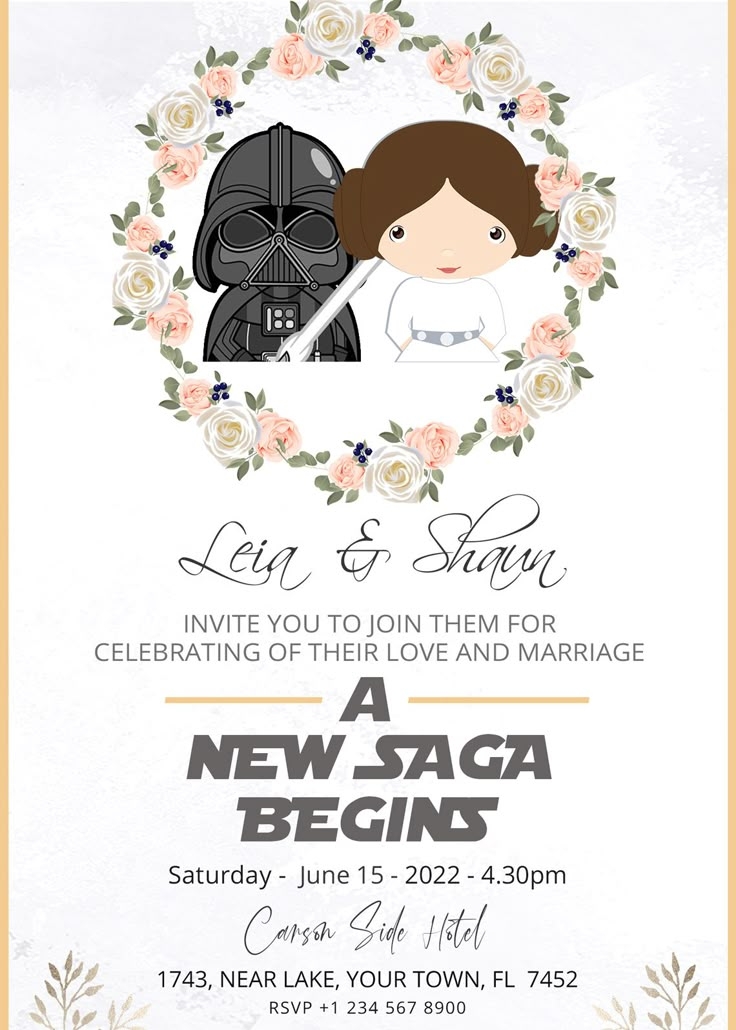 Darth Vader Leia Star Wars Wedding Invitation Oscarsitosroom Star