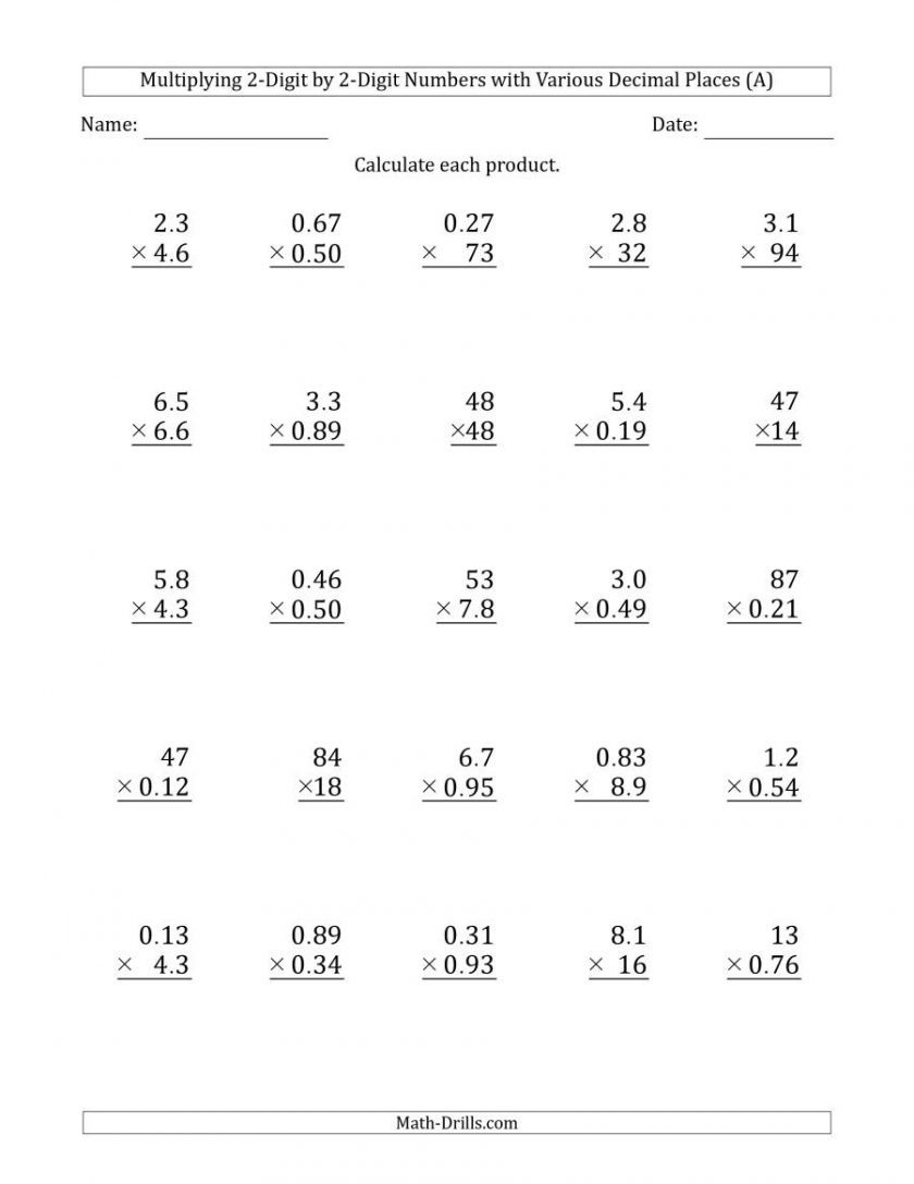 multiplication of decimals worksheets grade 6