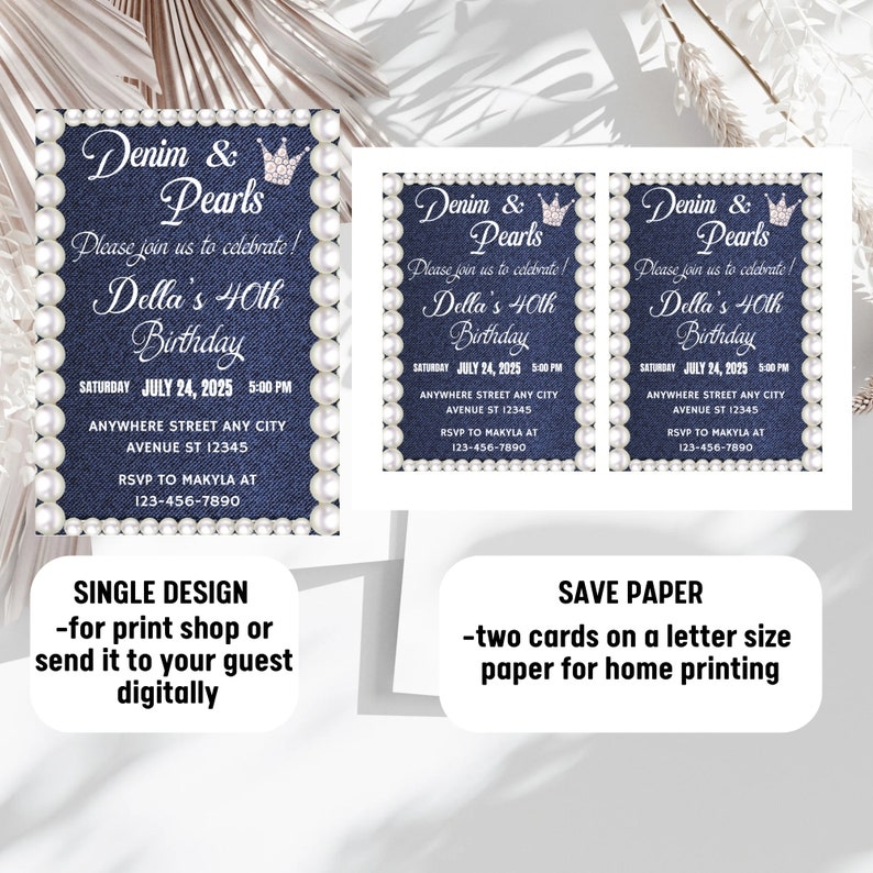 Denim And Pearls Invitation Denim And Pearls Invite Template Denim 