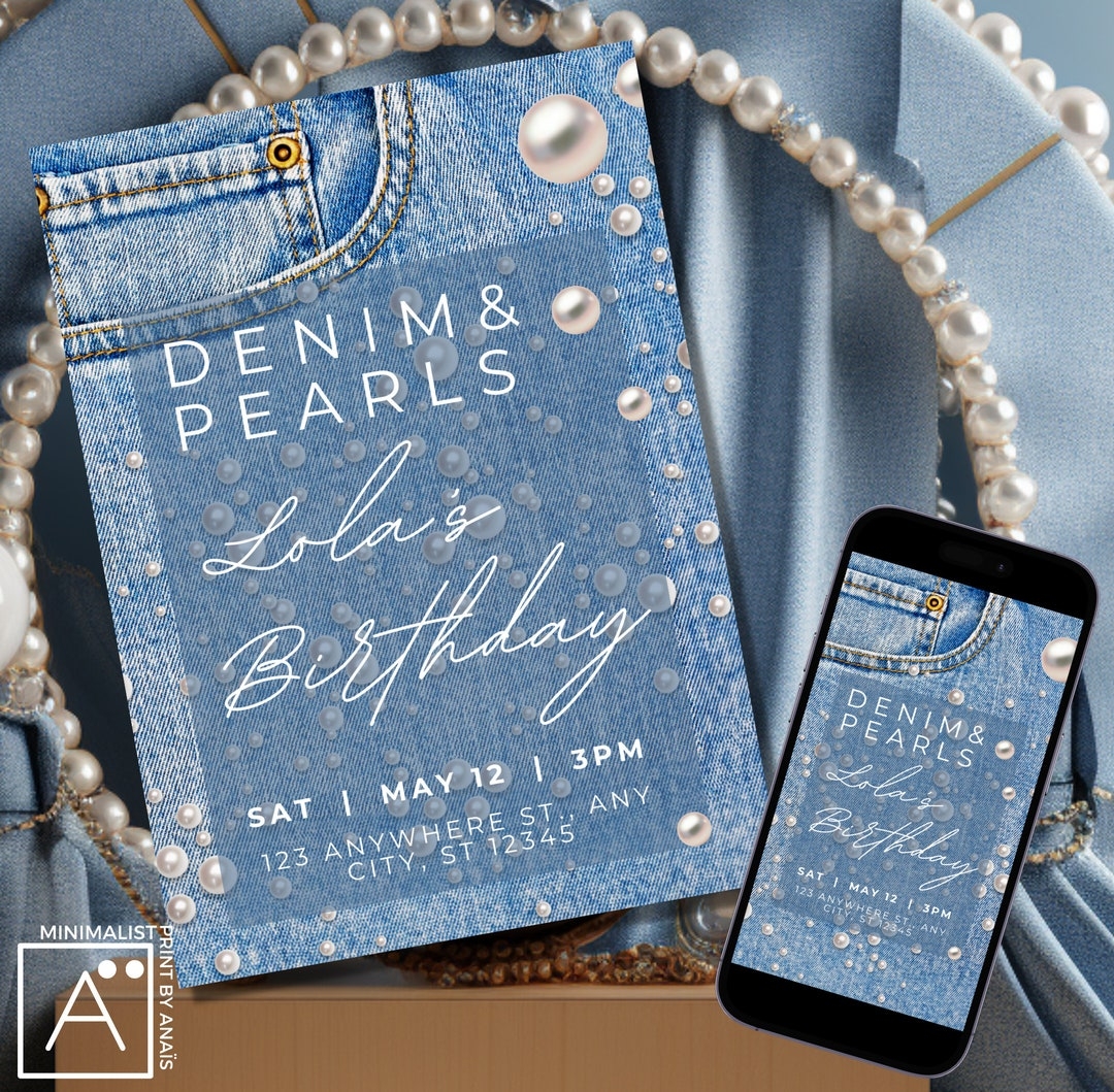 Denim And Pearls Invitation Denim Birthday Invitation Denim Invite 