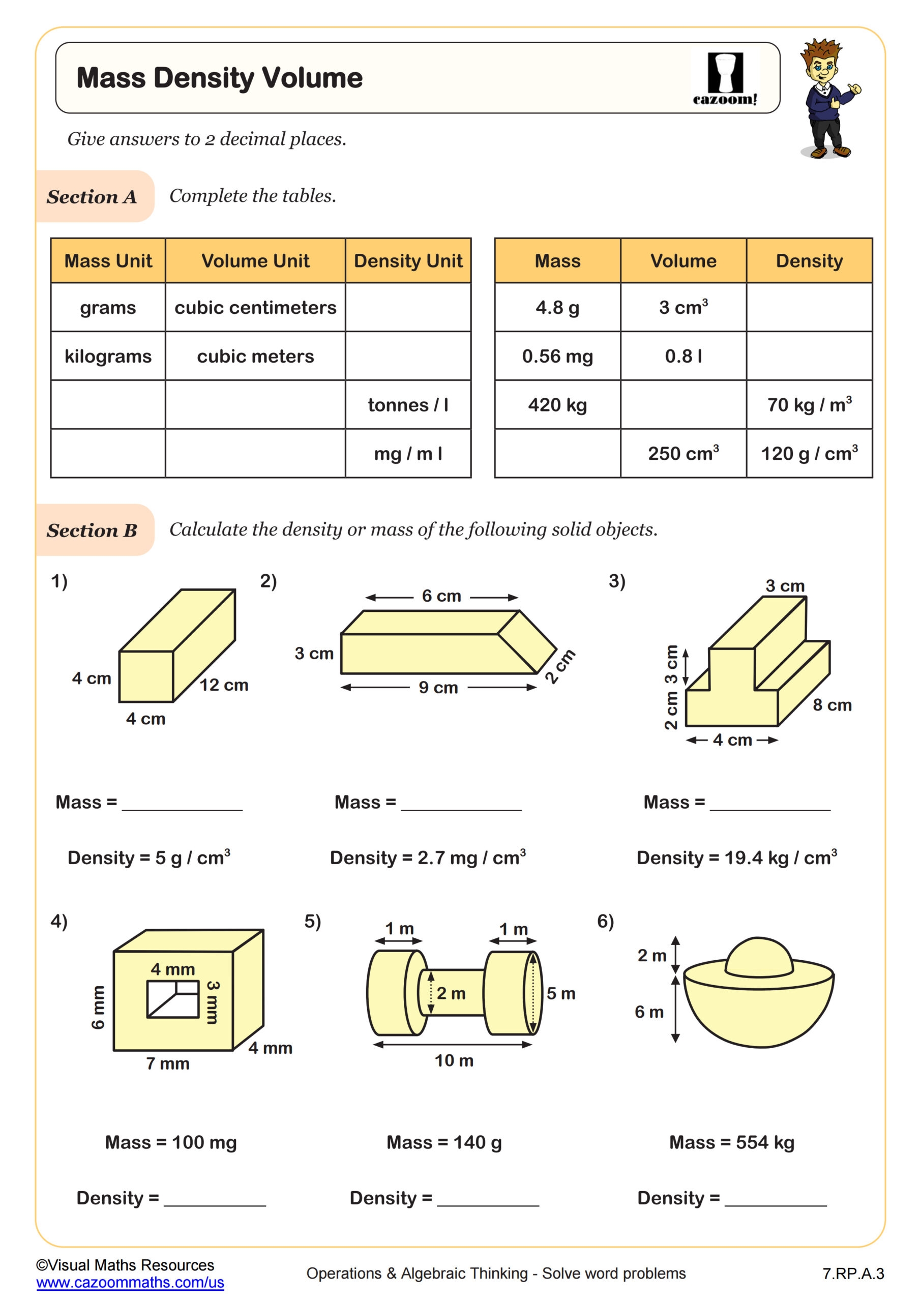 determining density worksheet