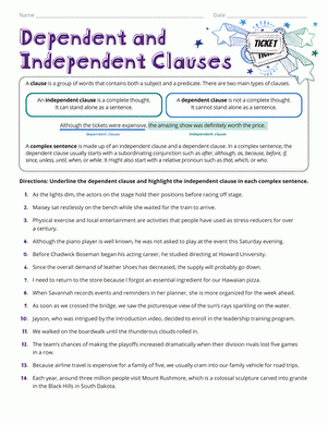 Dependent And Independent Clauses Worksheet Education 
