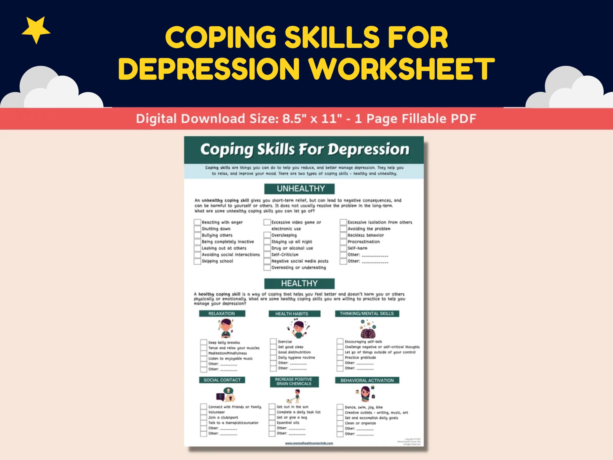 depression worksheets for teens