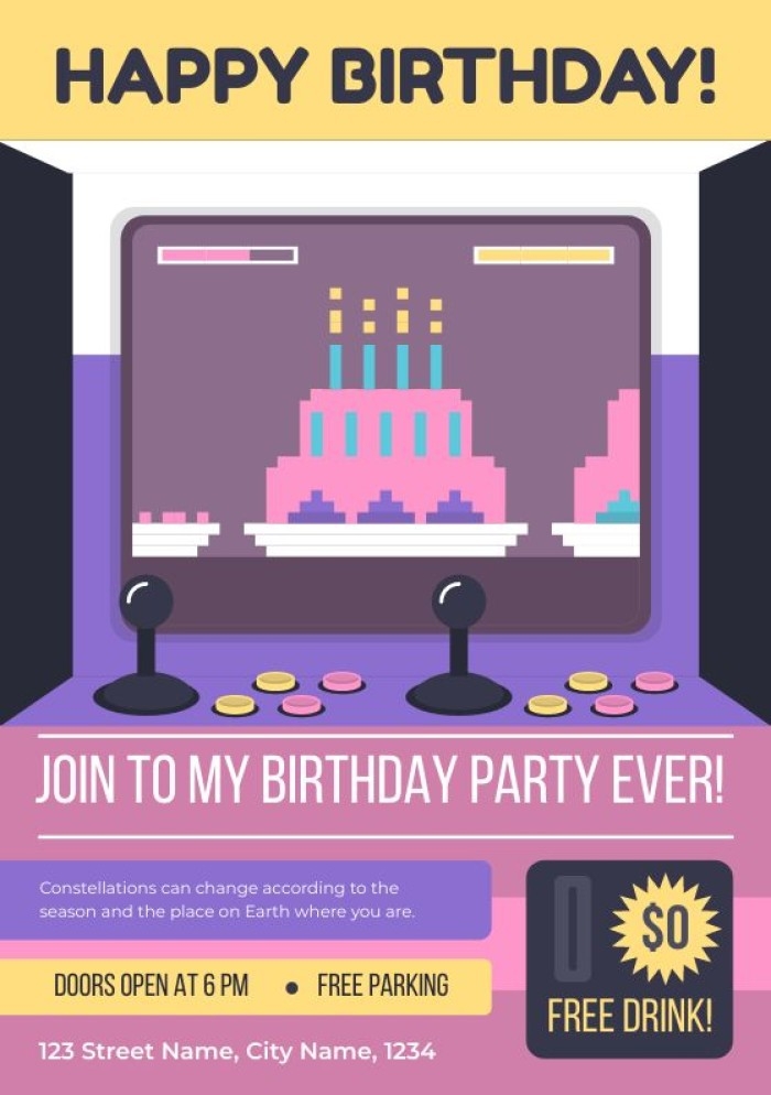Design And Get This Hand drawn Gradient Retro Gaming Party Invitation 