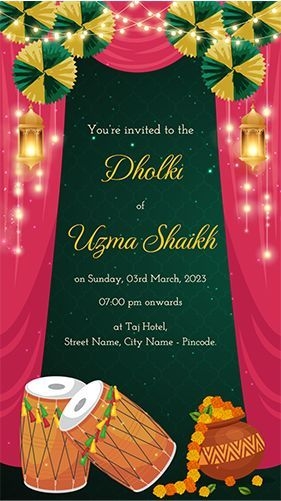 Dholki Ceremony Invitation Card Design Mehndi Haldi Sangeet