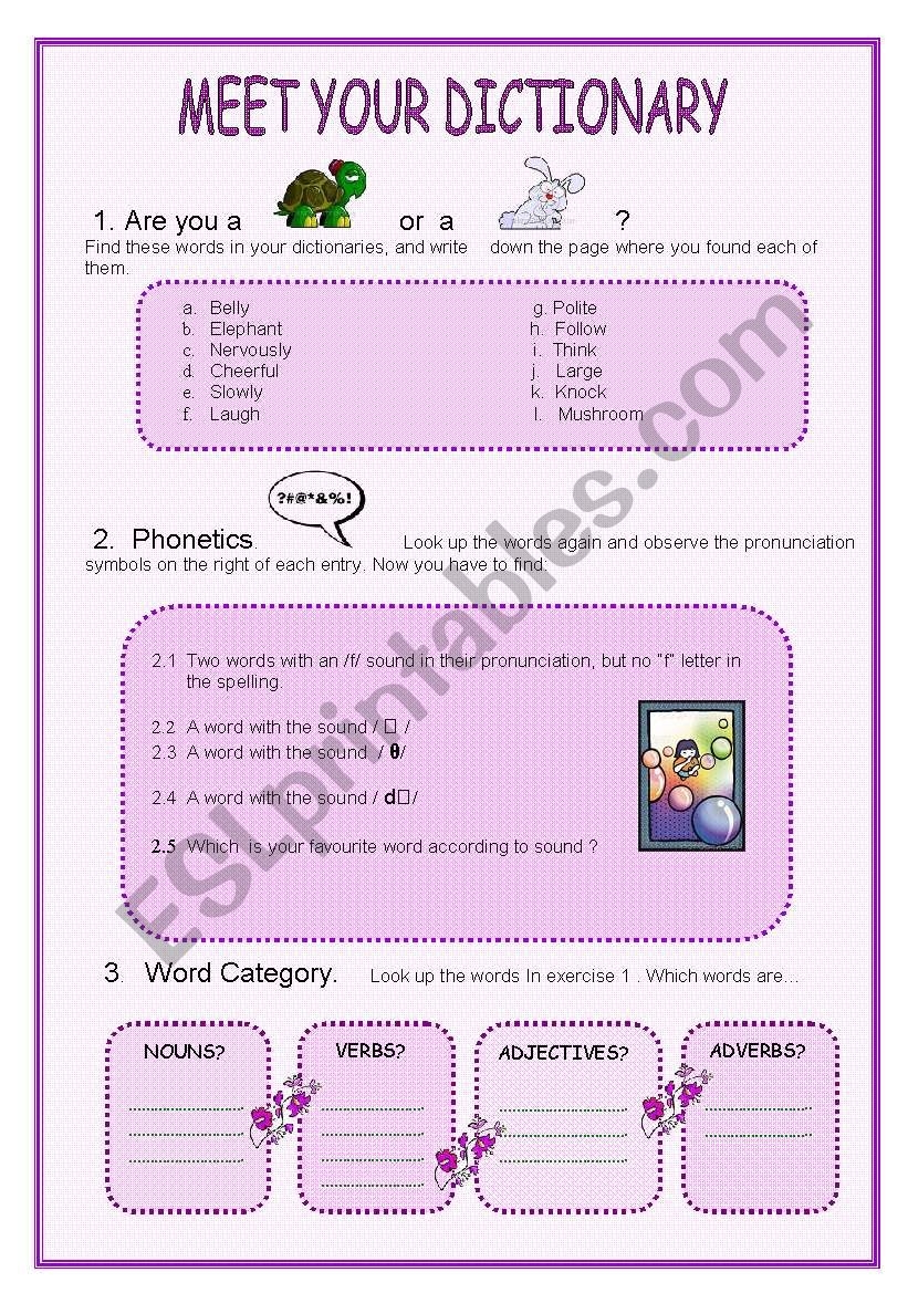 DICTIONARY SKILLS ESL Worksheet By Marta73 Worksheets Library