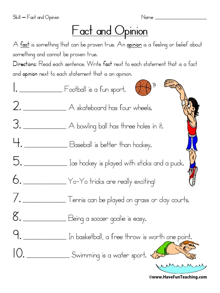 Differentiating Between Facts And Opinions A Worksheet On 