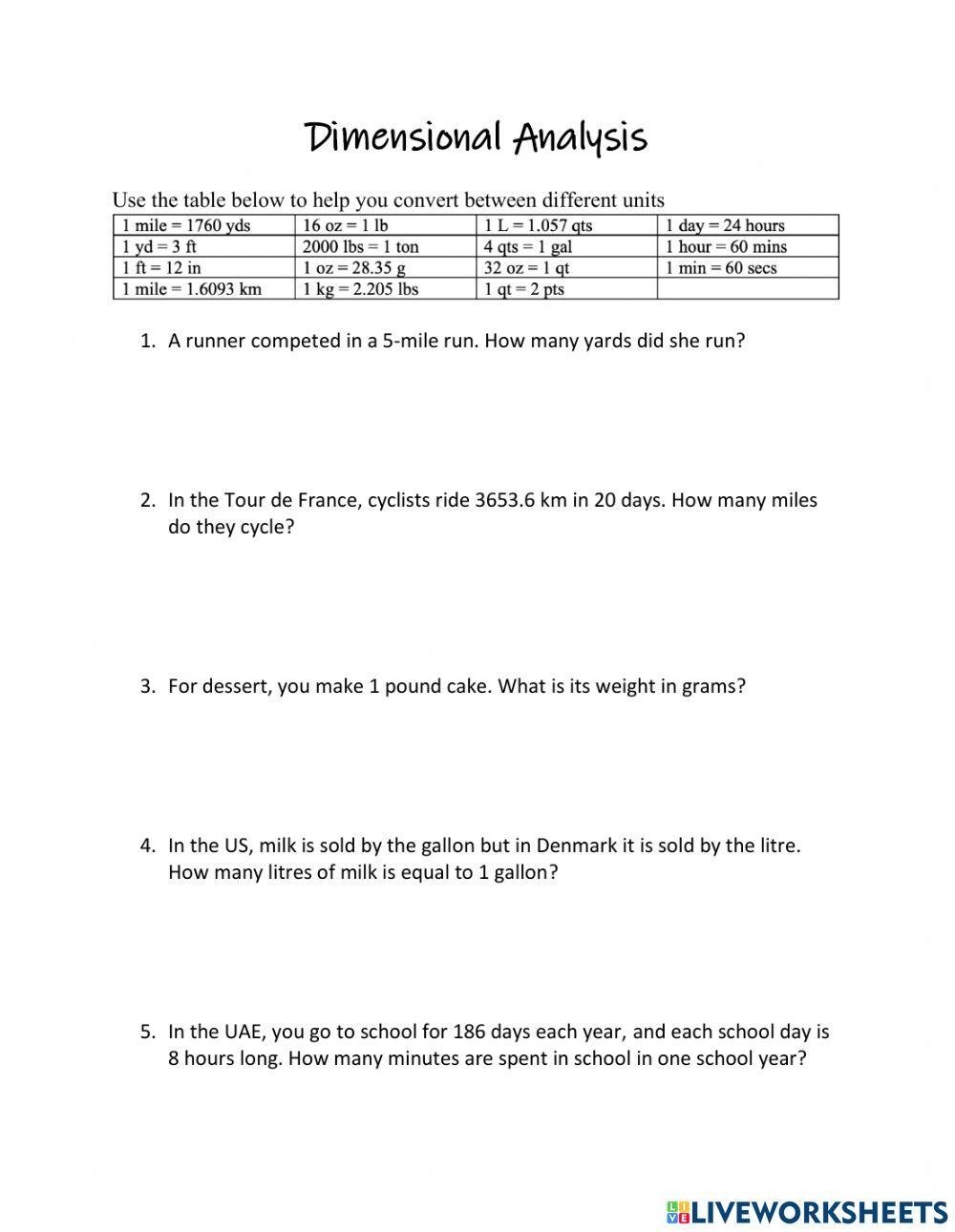 dimensional analysis practice worksheet