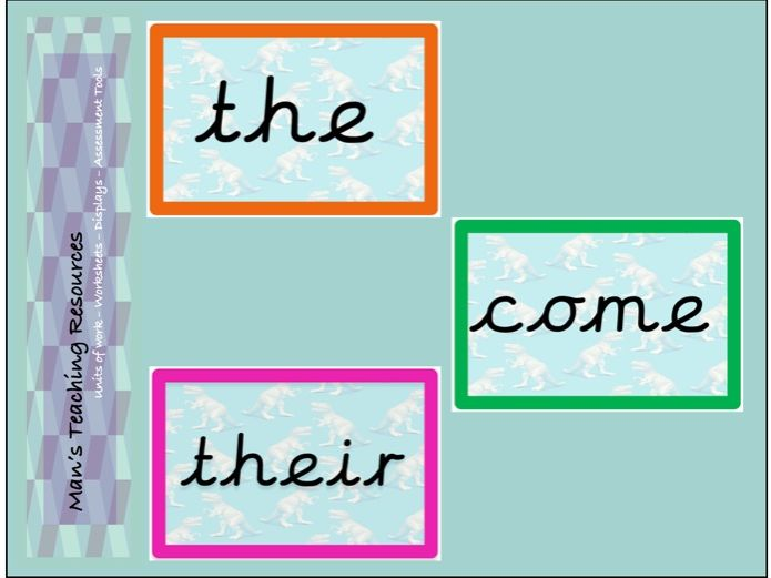 Dinosaur Tricky Words Flash Cards Teaching Resources
