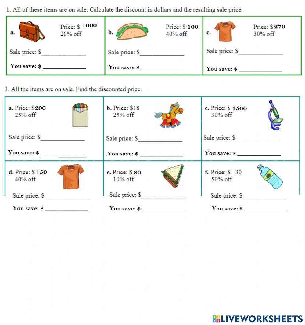 Discounts Worksheet Live Worksheets Worksheets Library