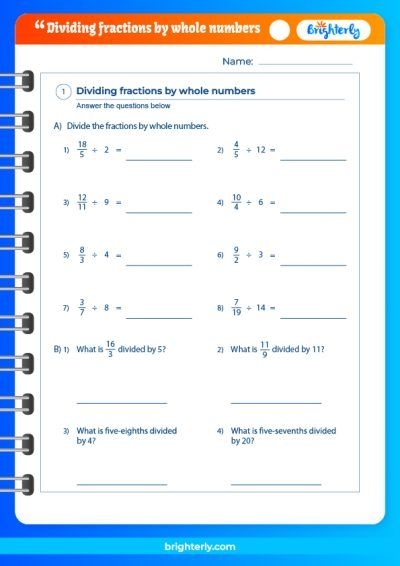 Dividing Fractions By Whole Numbers Worksheets For Kids PDFs 