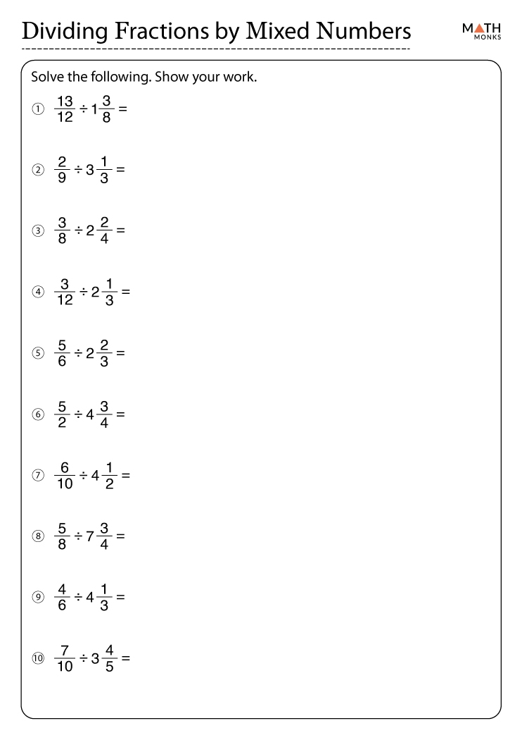 dividing mixed fractions worksheet