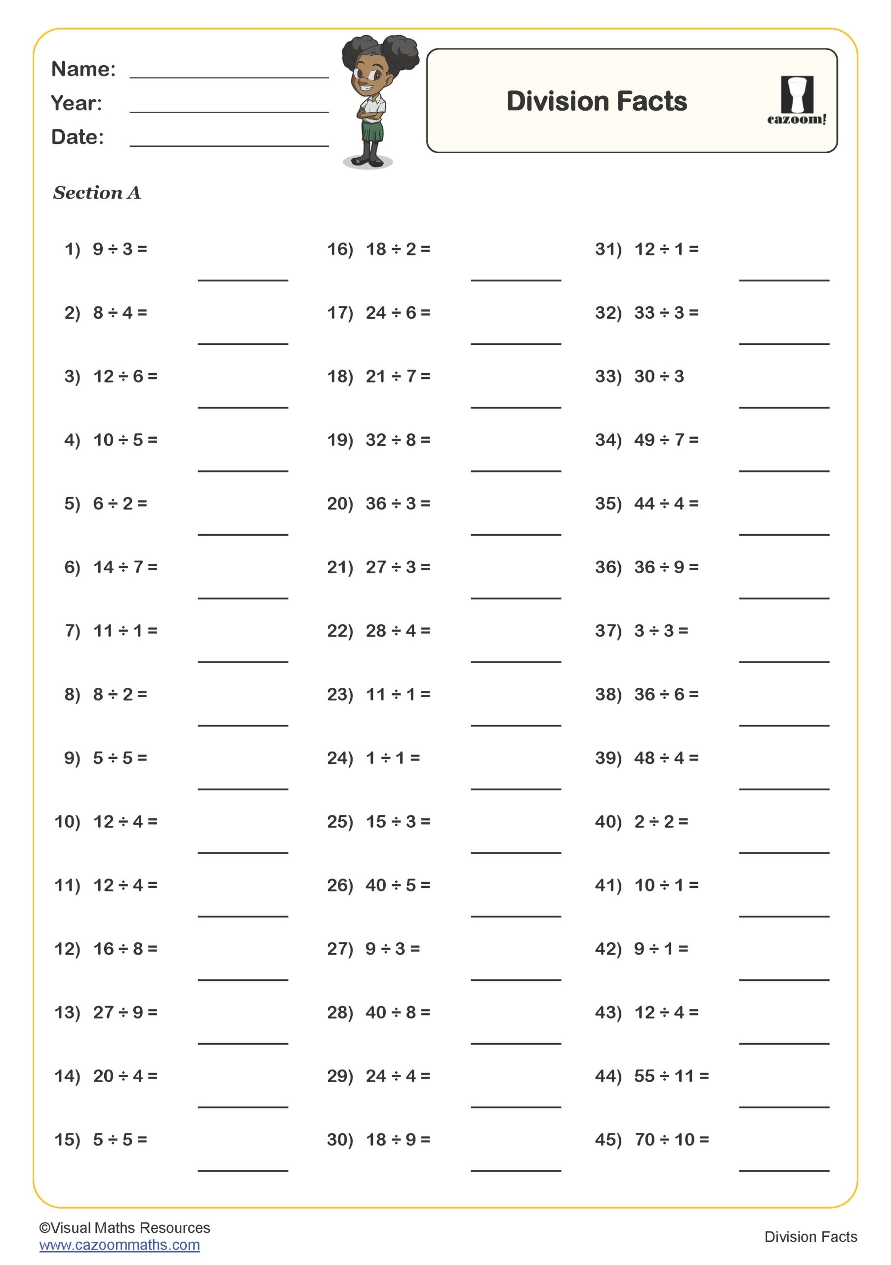 Division Facts Worksheet Fun And Engaging Year 4 PDF Worksheets 
