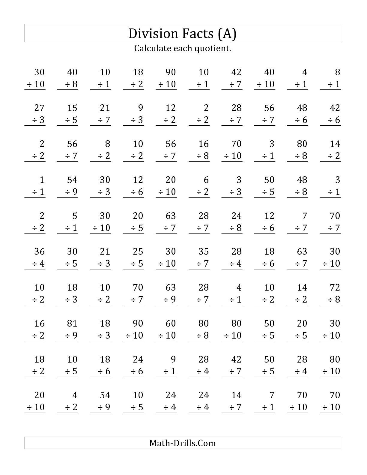Division Math Facts Printable Worksheets Order Of Operation Worksheets