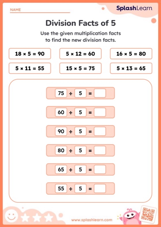 Division Math Facts Worksheets