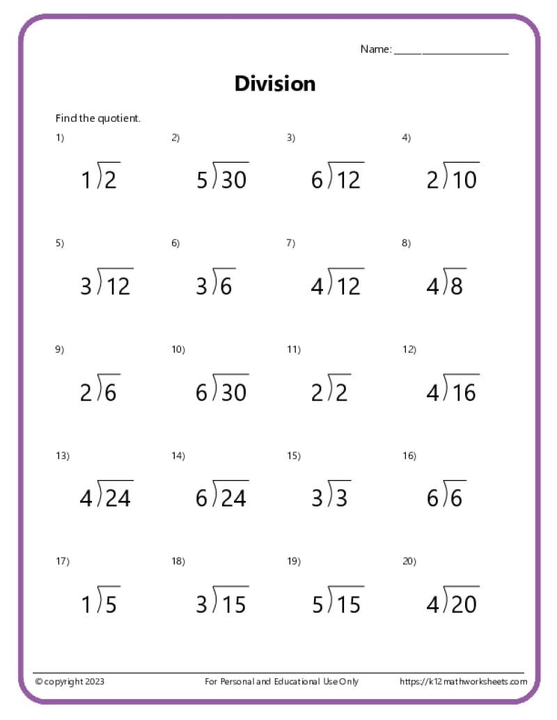 Division Worksheets K12 Math Worksheets