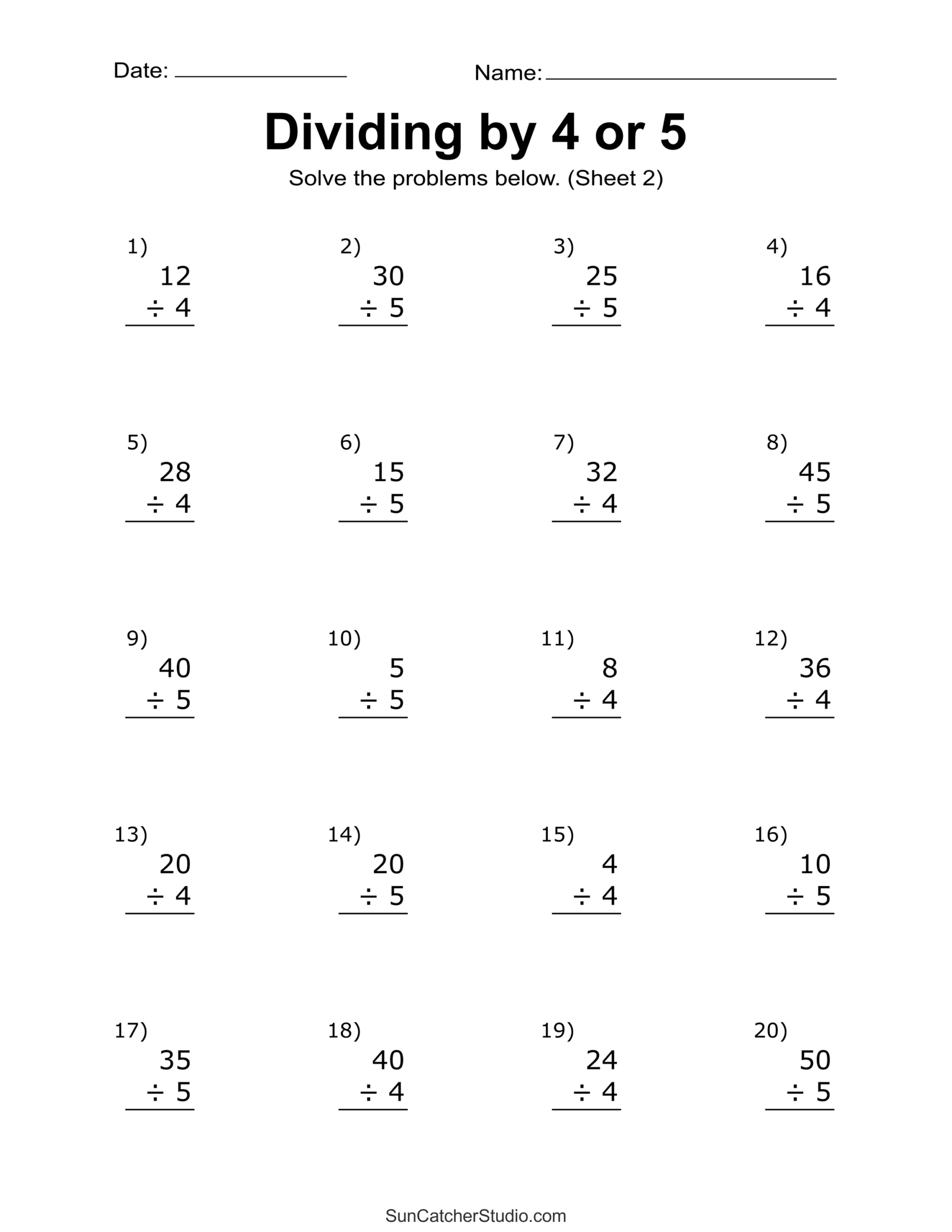 math worksheets division