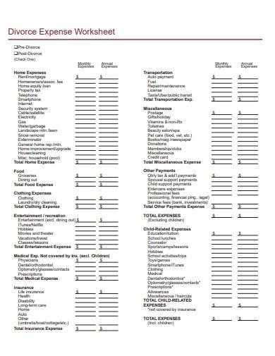 free printable divorce budget worksheet