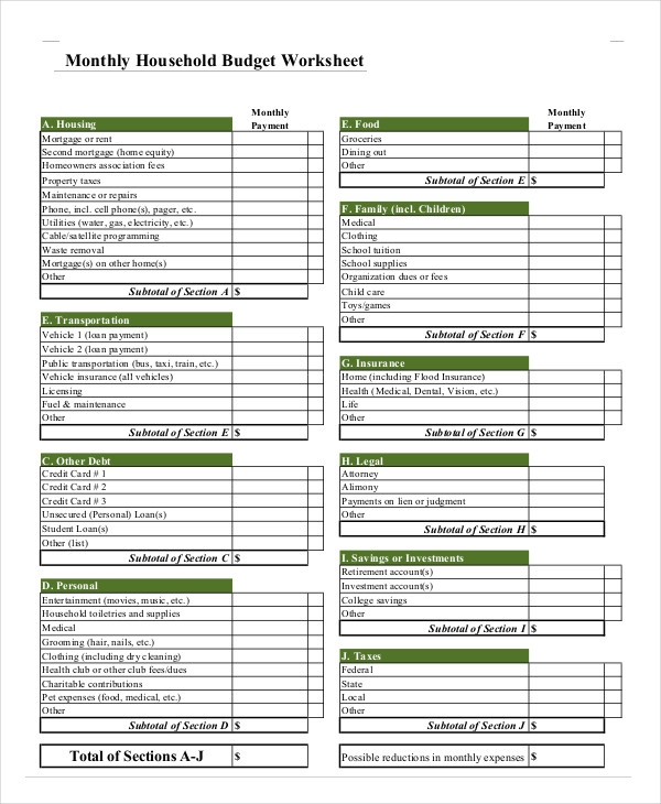 Divorce Budget Worksheet Budgeting Worksheets