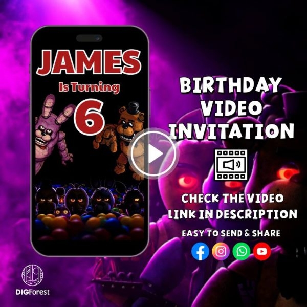 DIY Canva Template Fnaf Party Invitation Video Five Nights At 