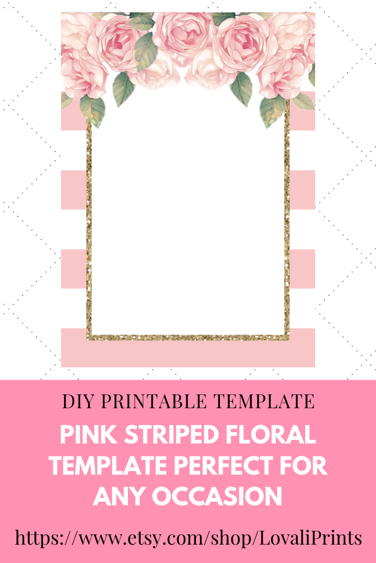 DIY Pink Printable Striped Floral Blank Invitation Template Pink And 