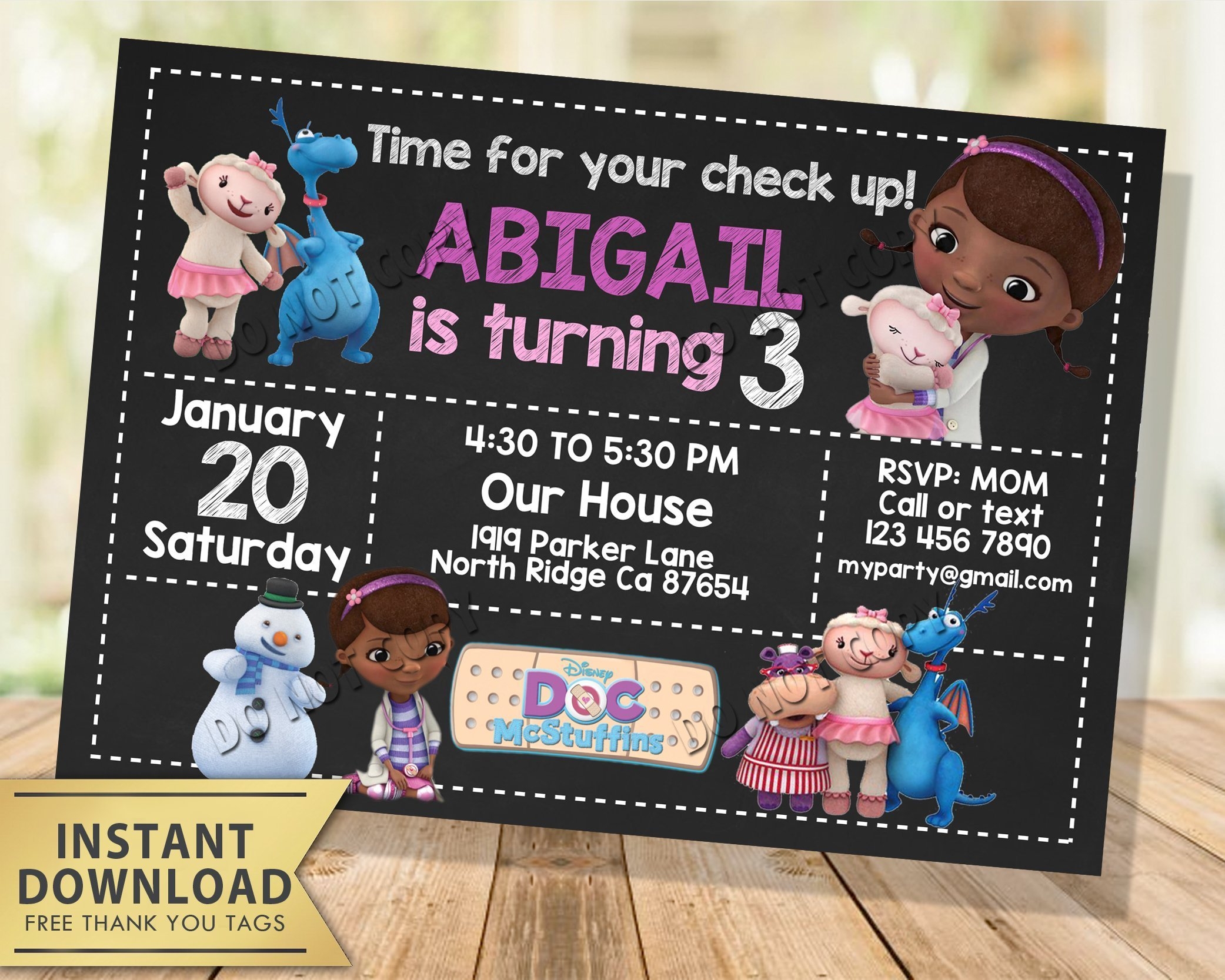 Doc McStuffins Invitation My Party Templates