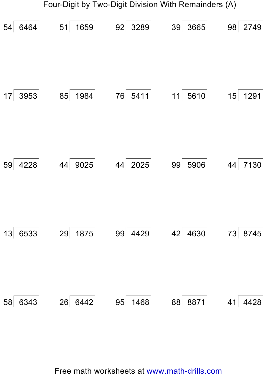 double digit division worksheets