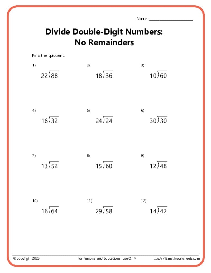 Double Digit Division Worksheets