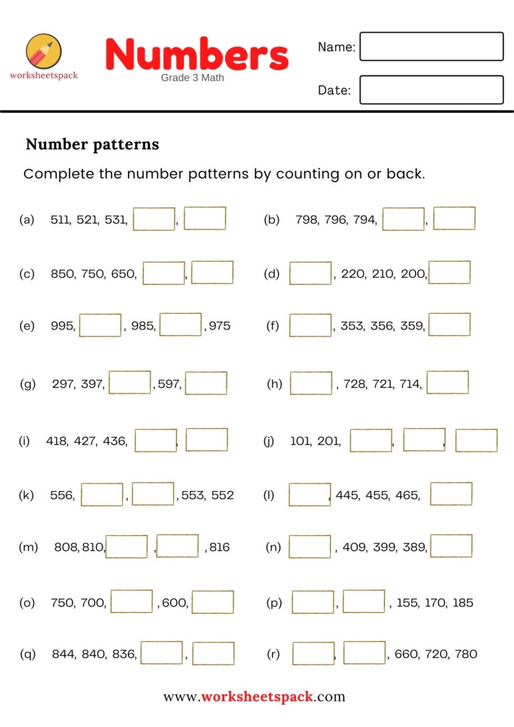 number sequence worksheets