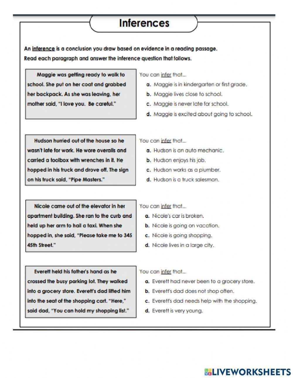 Drawing Inferences ELA Worksheets SplashLearn Worksheets Library