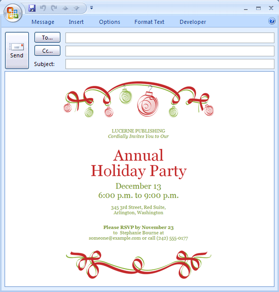E mail Message Holiday Party Invitation ornaments Design Holiday