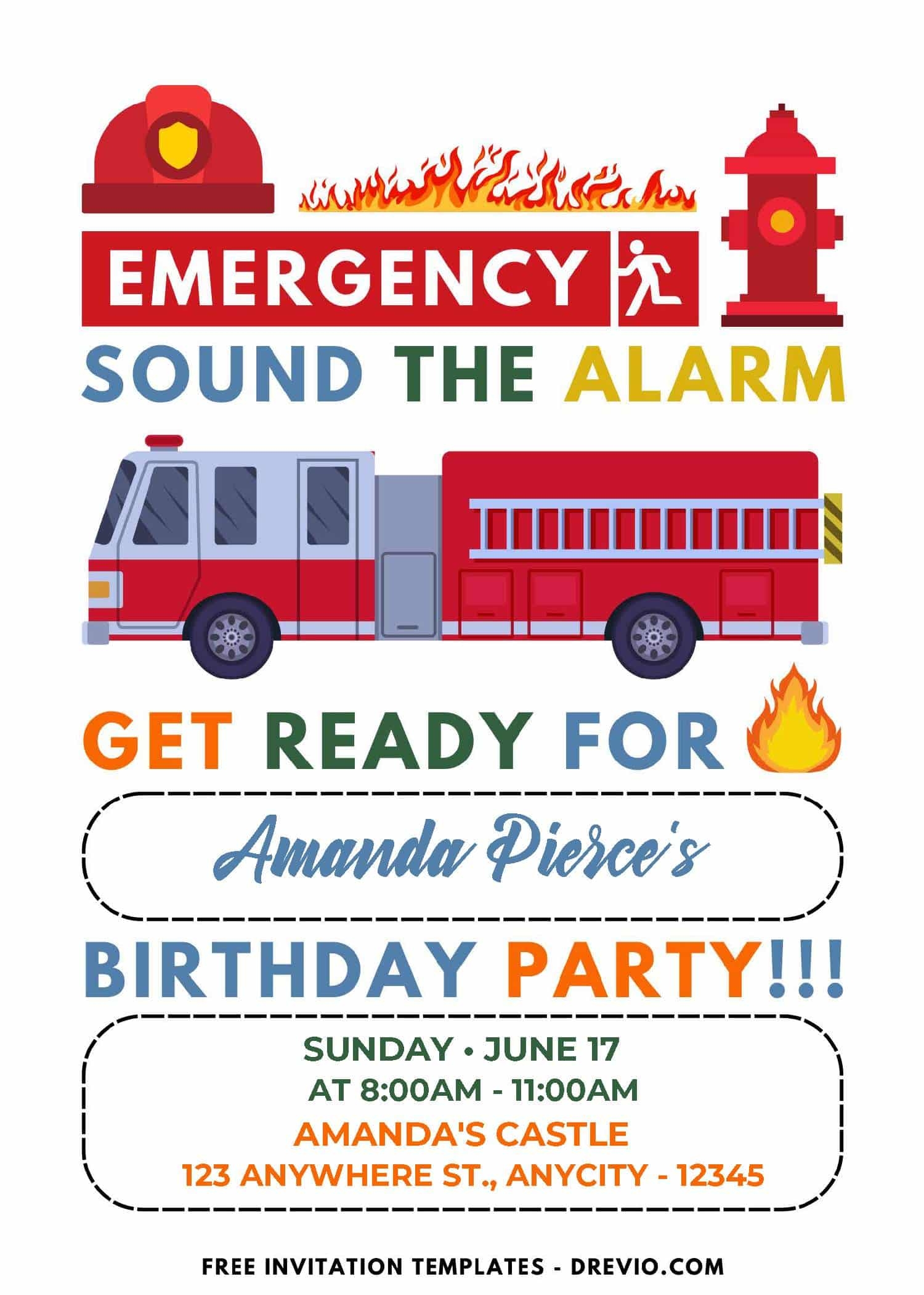  Easily Edit PDF Invitation Cute Firefighter Birthday Invitation 