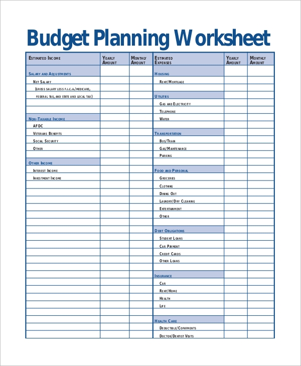 best printable budget worksheet