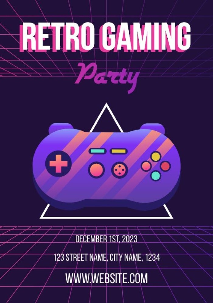 Edit And Get This Grid Retro Gaming Party Invitation Template For Free