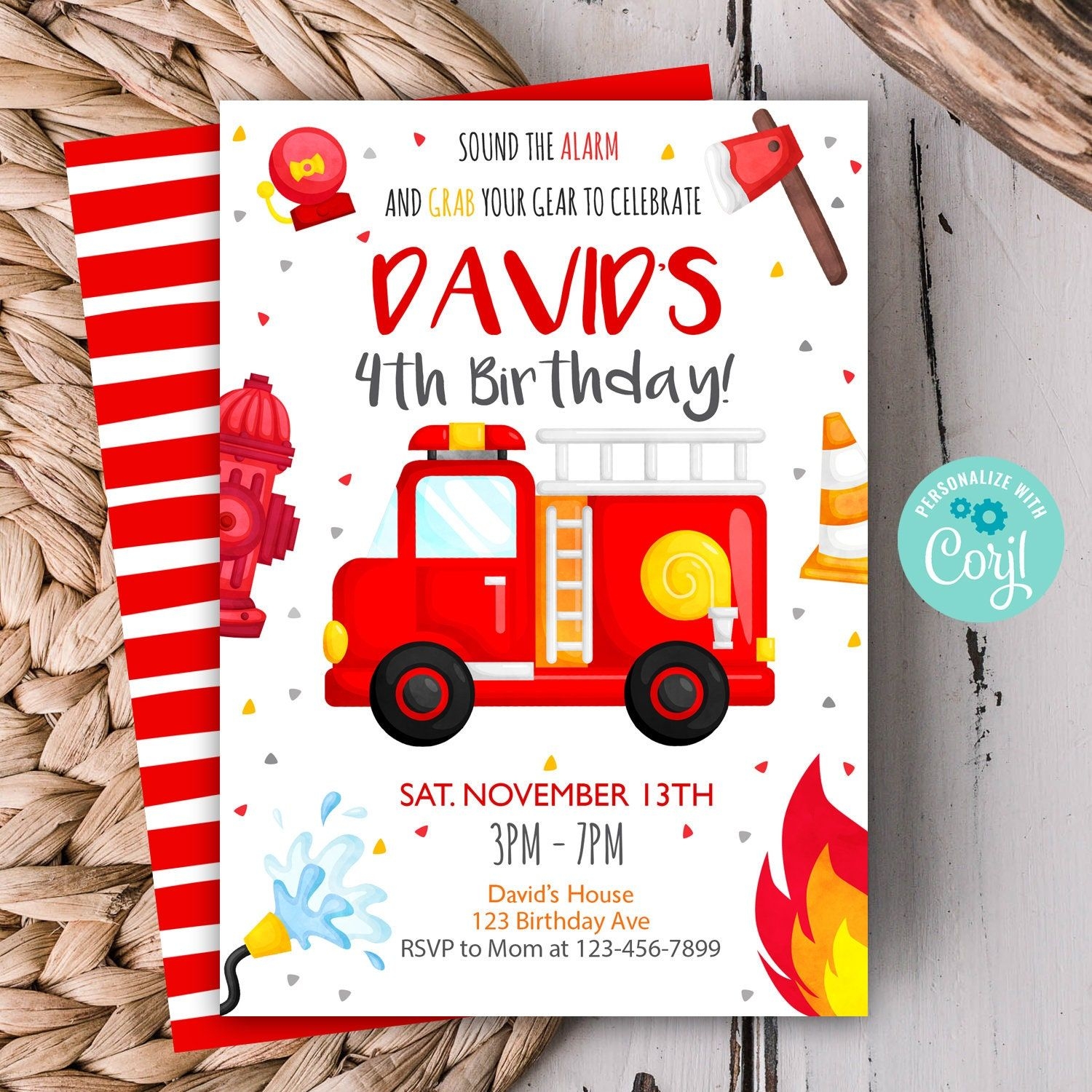 Editable Fire Truck Invitation Fire Truck Birthday Invitation Fire